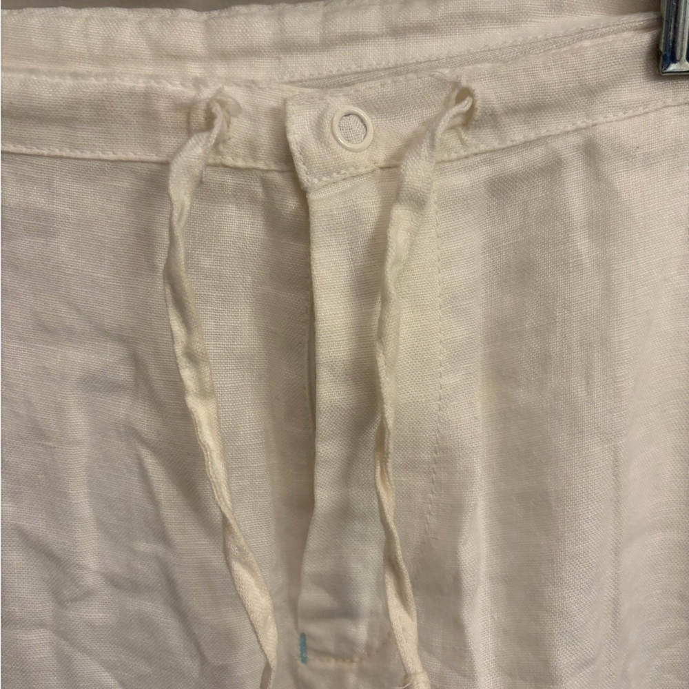 Lacoste White Cotton Pants with Green Crocodile Logo linen summer 42 - Picture 3 of 13